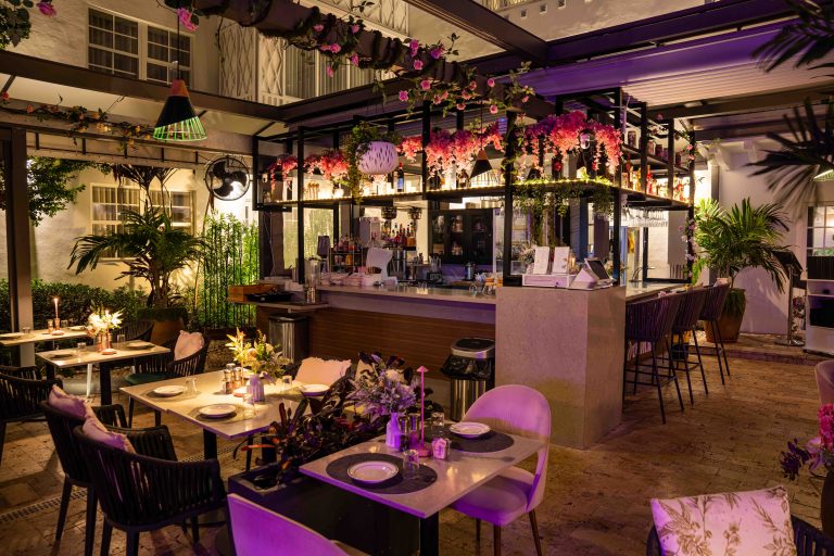 Intimate outdoor terrace dining at Bellagio Terrace, a romantic Italian restaurant in Miami Beach