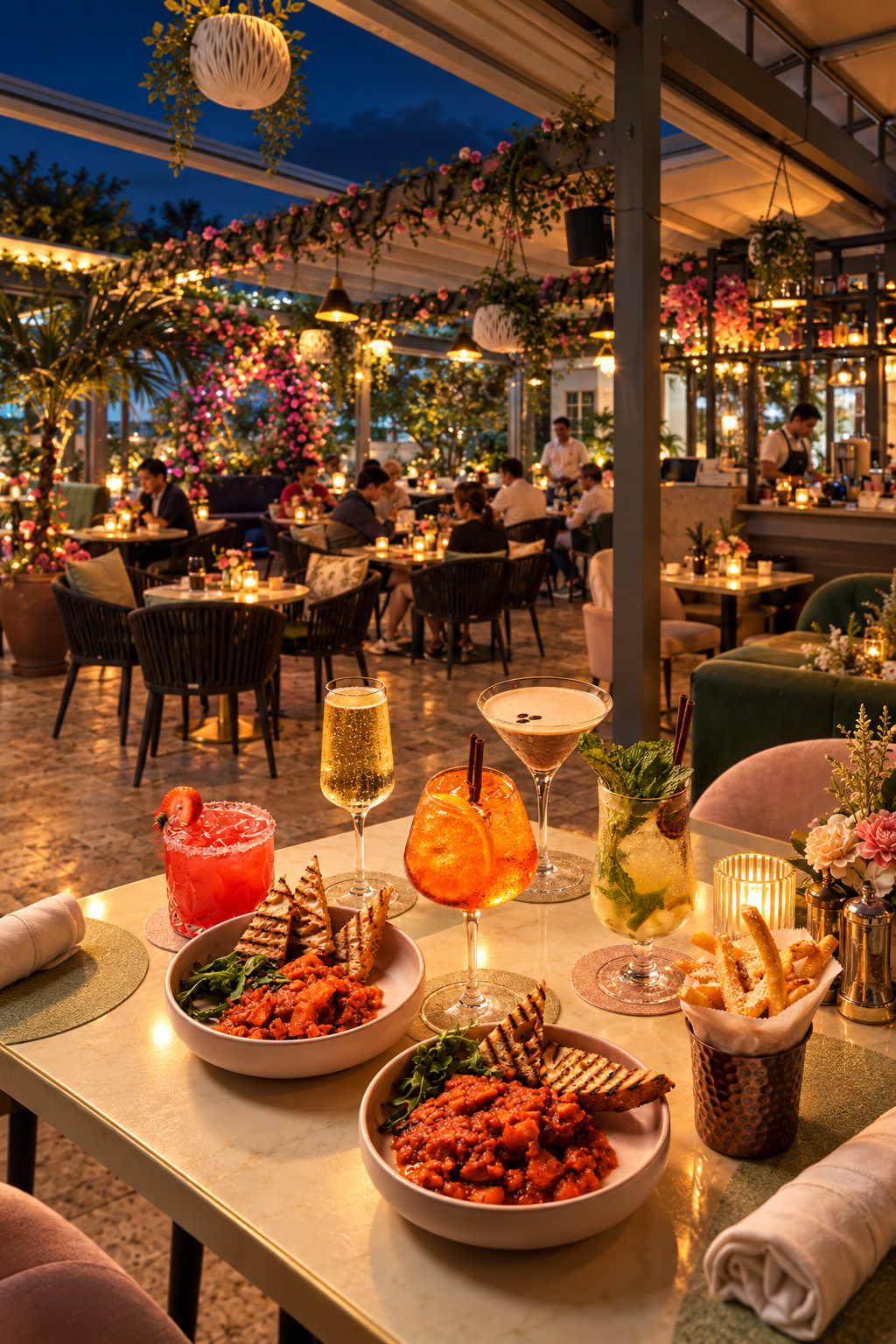 Signature cocktails and Italian antipasti on Bellagio Terrace in Miami Beach