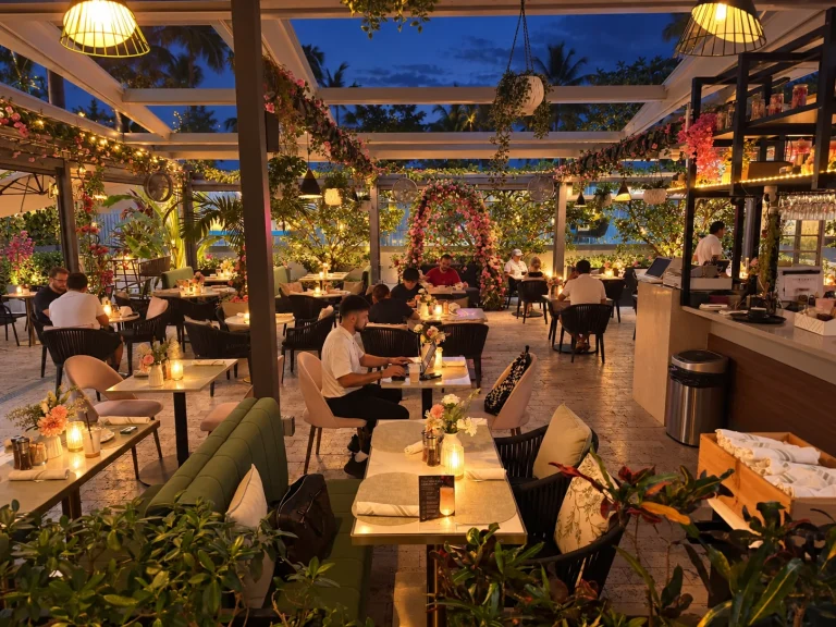 Elegant evening dining room at Bellagio Terrace Italian restaurant in Miami Beach