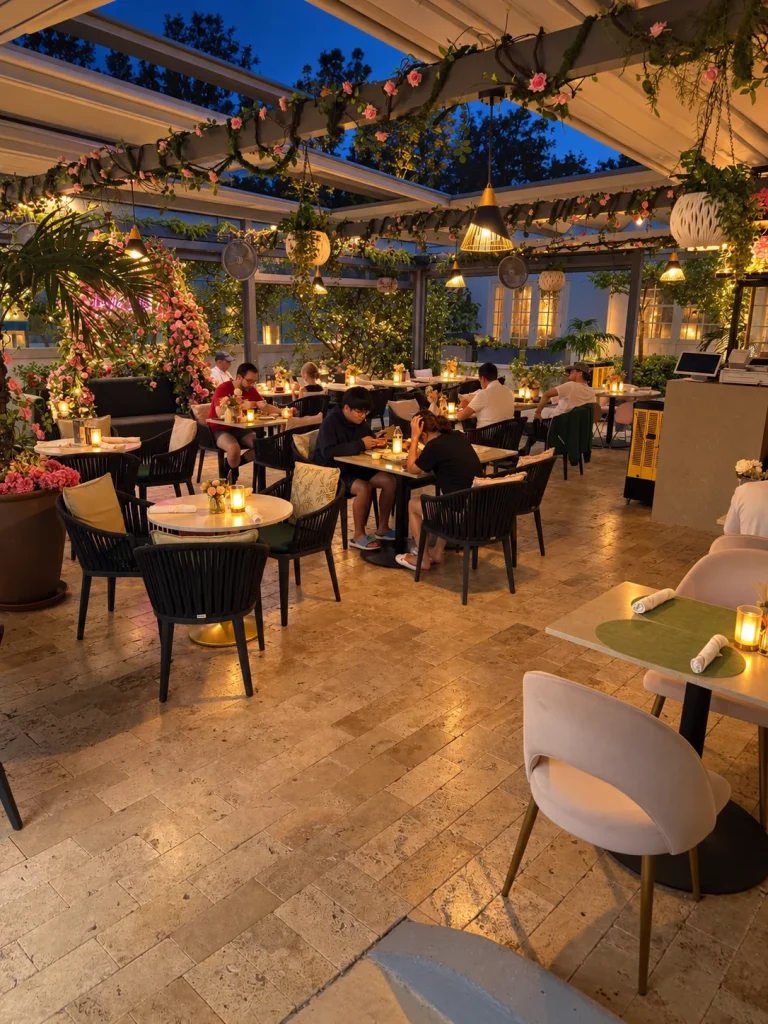 Romantic terrace evening at Bellagio Terrace Italian restaurant Miami Beach
